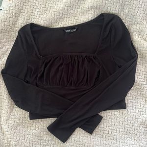 Black Ribbed Square Neck Top